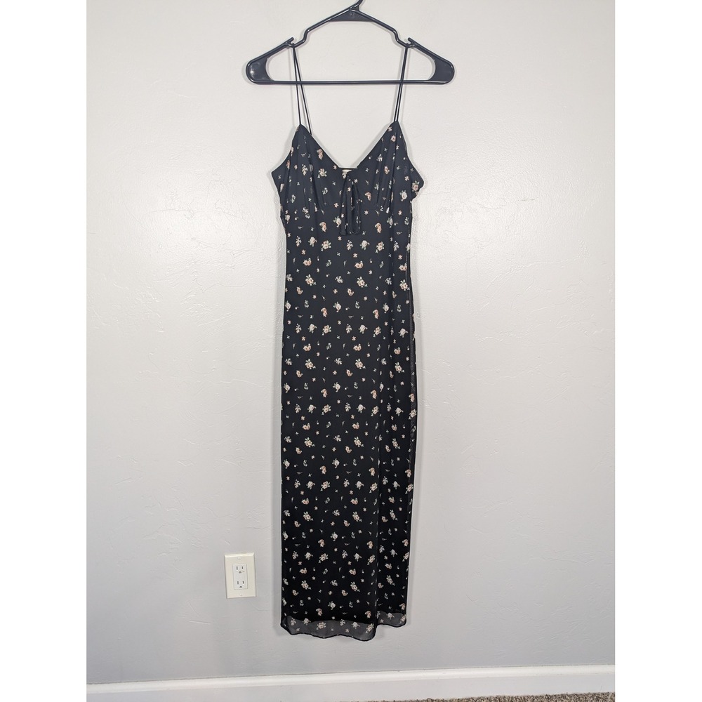 No Comment Women Maxi Dress LBlack Floral Mesh Spaghetti Strap babydoll